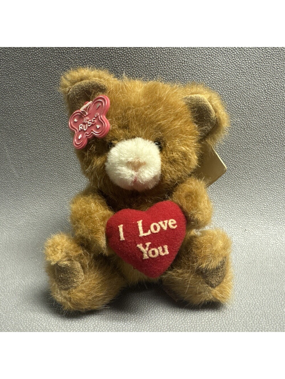 Vintage Russ Berrie Caress Soft Pet Bear Plush #1768 Korea I Love You w Tags 7”